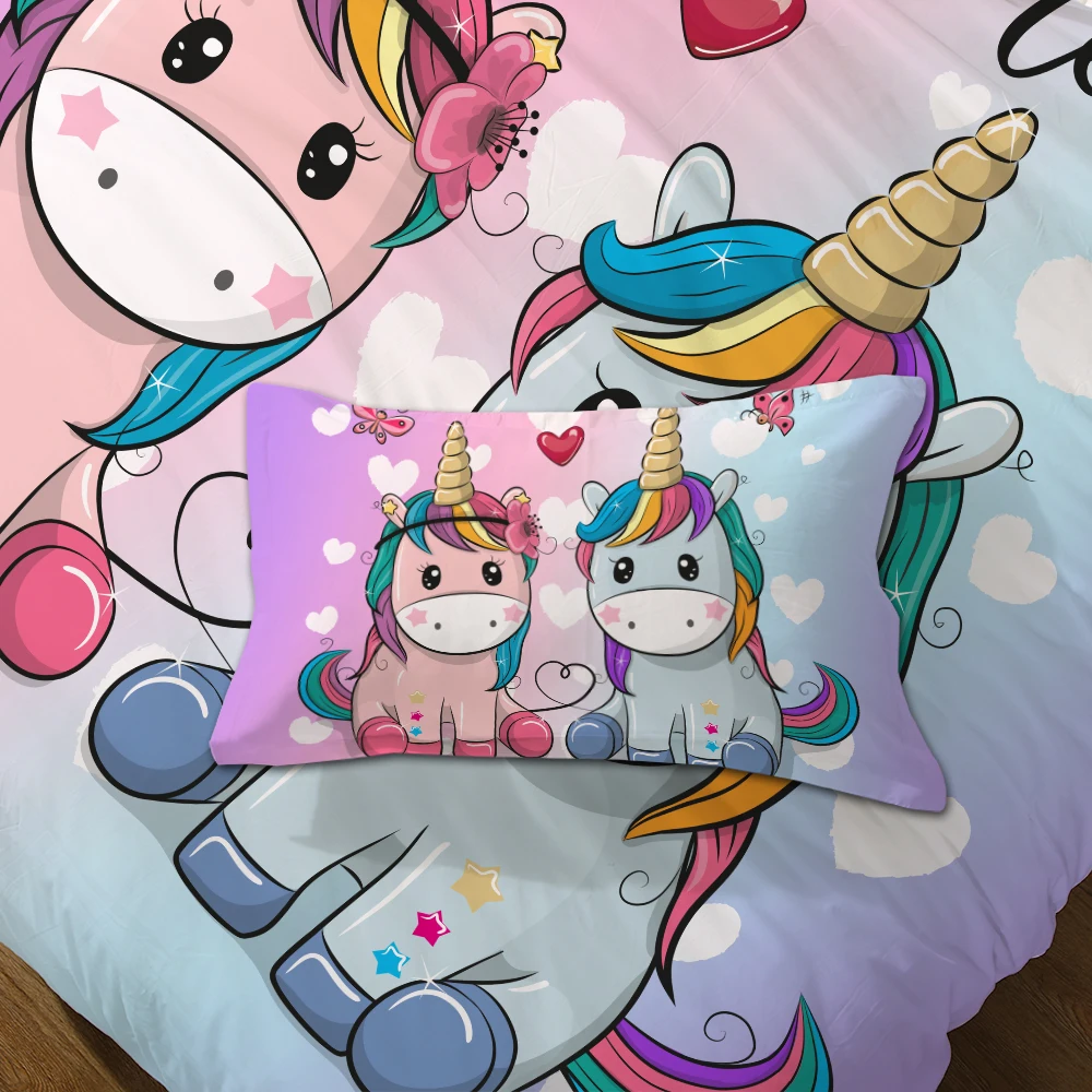 

Miracille Lovely Unicorn Double Bedding 3Pcs/Set Colorful Children Duvet Cover for Kids Large size Bed Quilt Covers Home Textile
