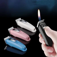 portable hair clipper shape butane gas lighter open flame mini cigarette lighter gadgets for men smoking accessories