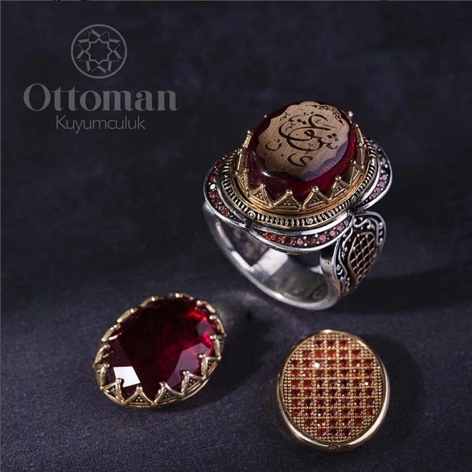 Handmade Turkish Craftsmanship Ring I Customizable Handcrafted Red Ring I Amber Ring I Micro Zircon Ring I Paraiba Ring