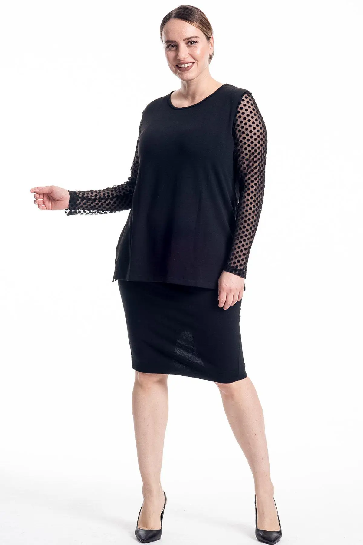 Блузка большого размера Hanezza в горошек с рукавами и рюшами