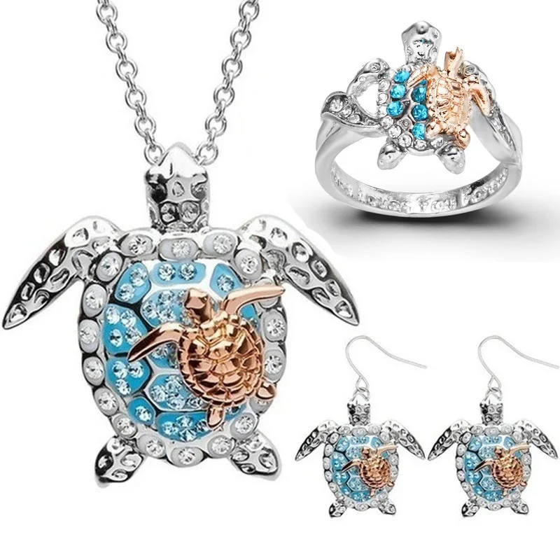 

Vintage Turtle Pendant Necklace For Women Metal Beach Rhinestone Tortoise Necklace Fashion Unisex Jewelry Accessories Collier