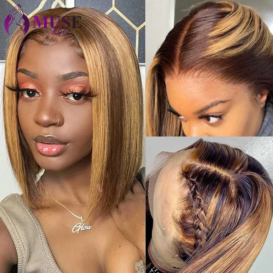 

Highlight Human Hair Bob Wig Straight 13x4 Lace Front Wigs For Black Women Brazilian Colored Short Human Hair Bob Ombre Wigs