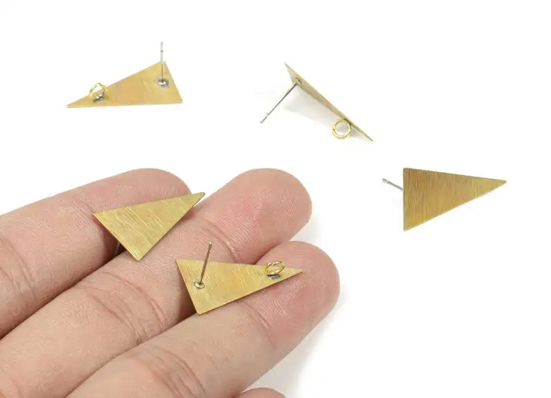 

Brass Triangle Stud Earring With Hoop - Raw Brass Triangle Earring Post - Textured Brass With Hoop - 4Pcs/Lot - 23x13x0.4-PP3282