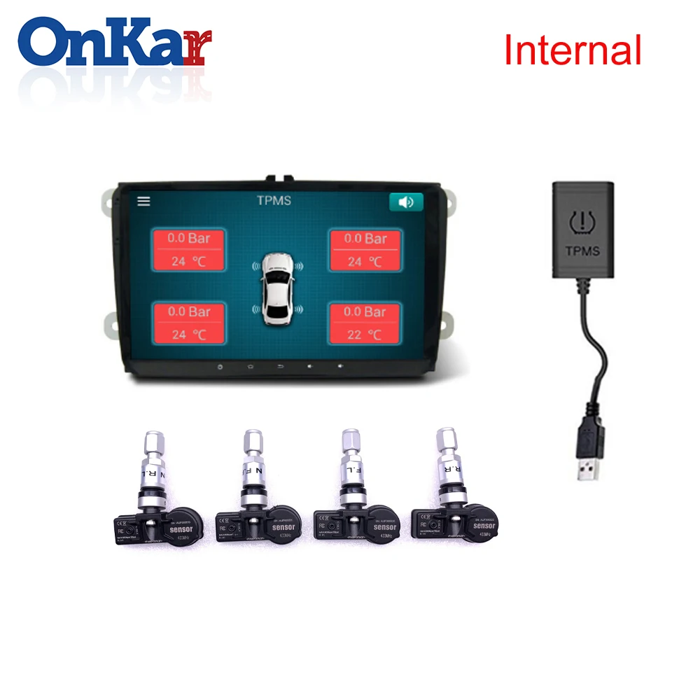 ONKAR Android USB система мониторинга давления в шинах подключи и играй автомобильный dvd-плеер gps навигация с 4 внутренними датчиками USB TPMS