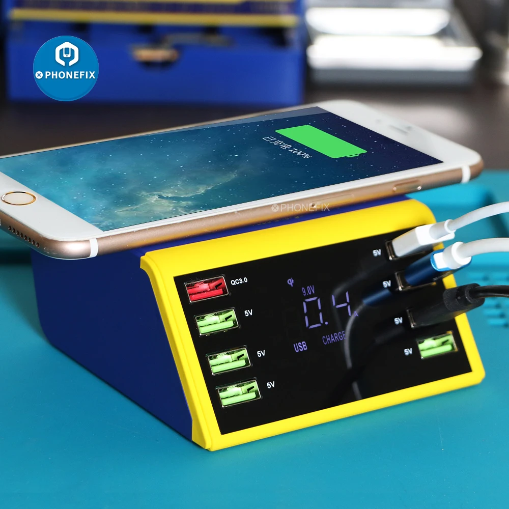 mechanic icharge qc 3 0 usb smart charge support fast charger with lcd display wireless charging hub for iphone android phones free global shipping