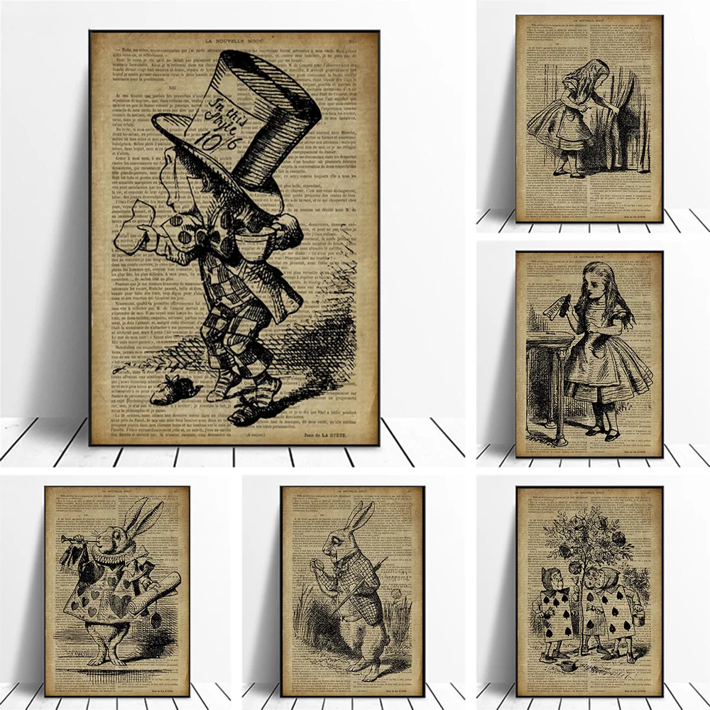

Kraft paper Magazine style Poster Decorative Painting Canvas Wall Art Posters For Bedroom Girl and Rabbit Painting Decor Canvas