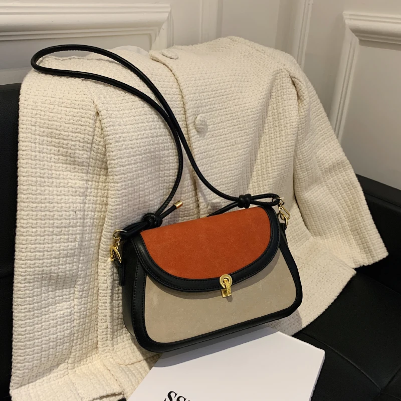 

2022 New Brand Spring High-Quality Texture All-Match Western-Style Contrasting Color Women Shoulder Crossbody Underarm Saddle Ba