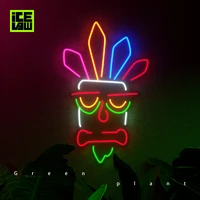 icelaw neon light indians tiki room decor wall lamp led night light bedroom decoration totem leader neon sign cloud lamp