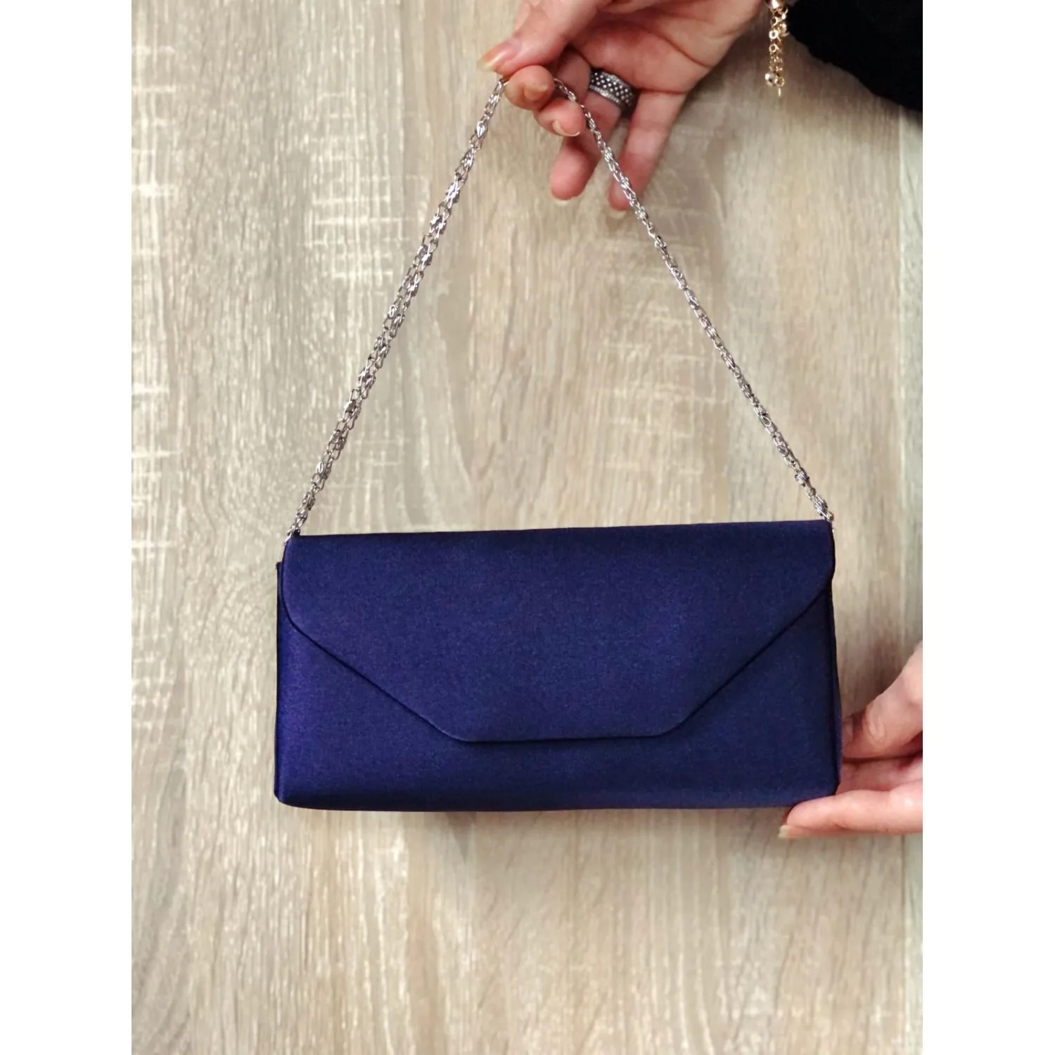 

Navy blue Satin Portfolio New Season modern design luxury chain strap stylish elegant wedding party evening women's handbag