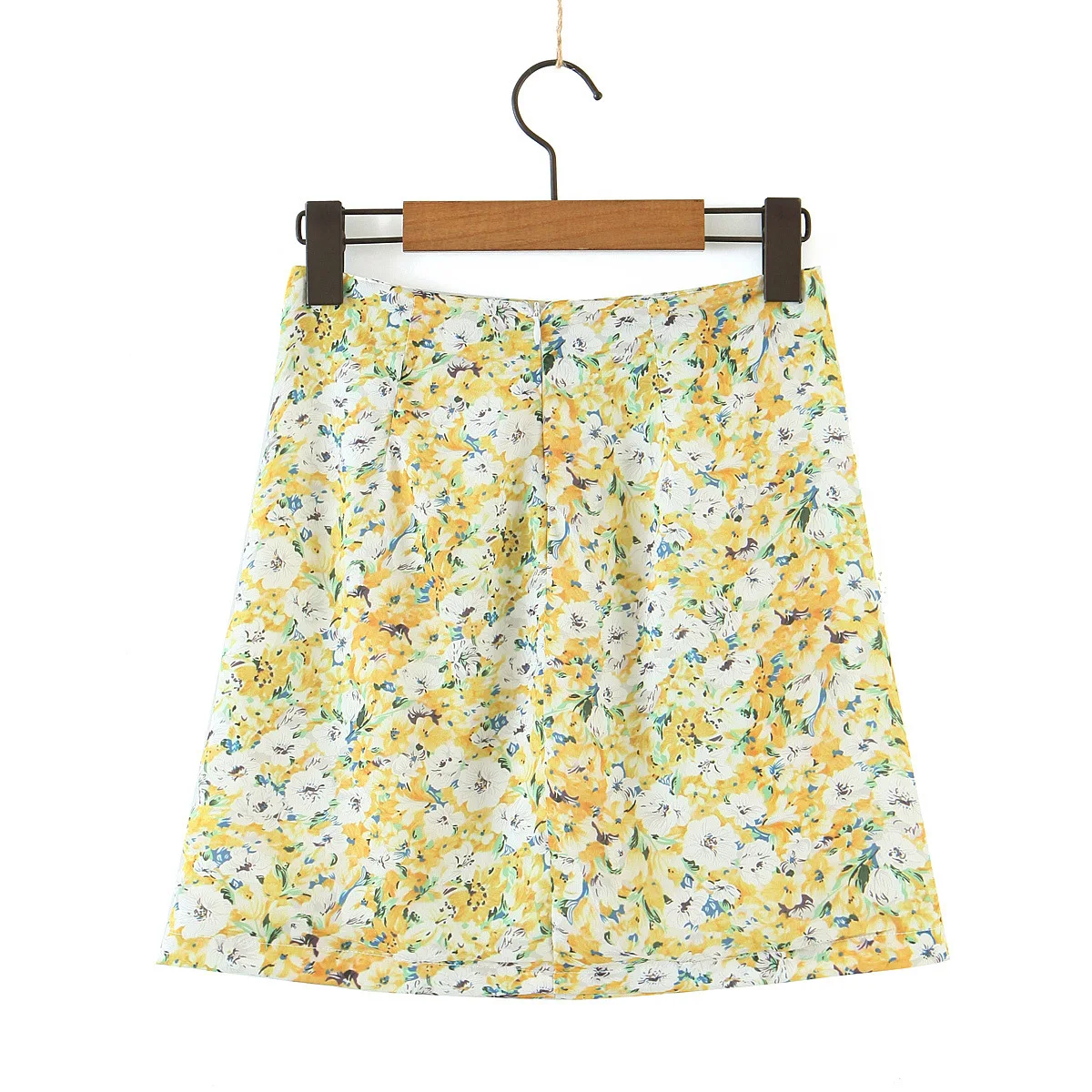 

Floral Print Mini Skirt Summer Front Zipper Slit Casual Skirt