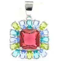 30x20mm multi color square created rhodolite garnet aquamarine green peridot for womans jewelry making silver pendant