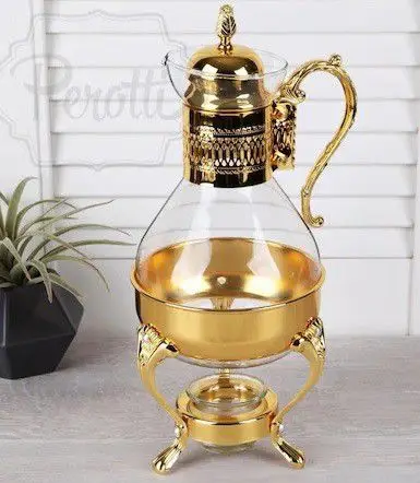 

Glass Metal Silver Engraved Glass Fondue Pot Urn Handmade Embroidered Bottom Waxy Istcl Fondue