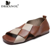 drkanol fashion weaving sandals women summer 2021 handmade retro shoes open toe mixed colors genuine leather gladiator sandals