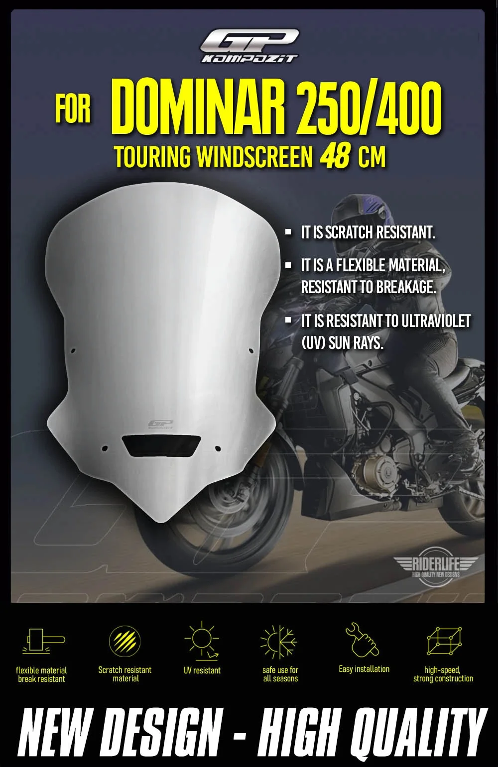 Аксессуары для ветрового стекла GP Kompozit Dominar 250/400 совместимы с аксессуарами 48 см