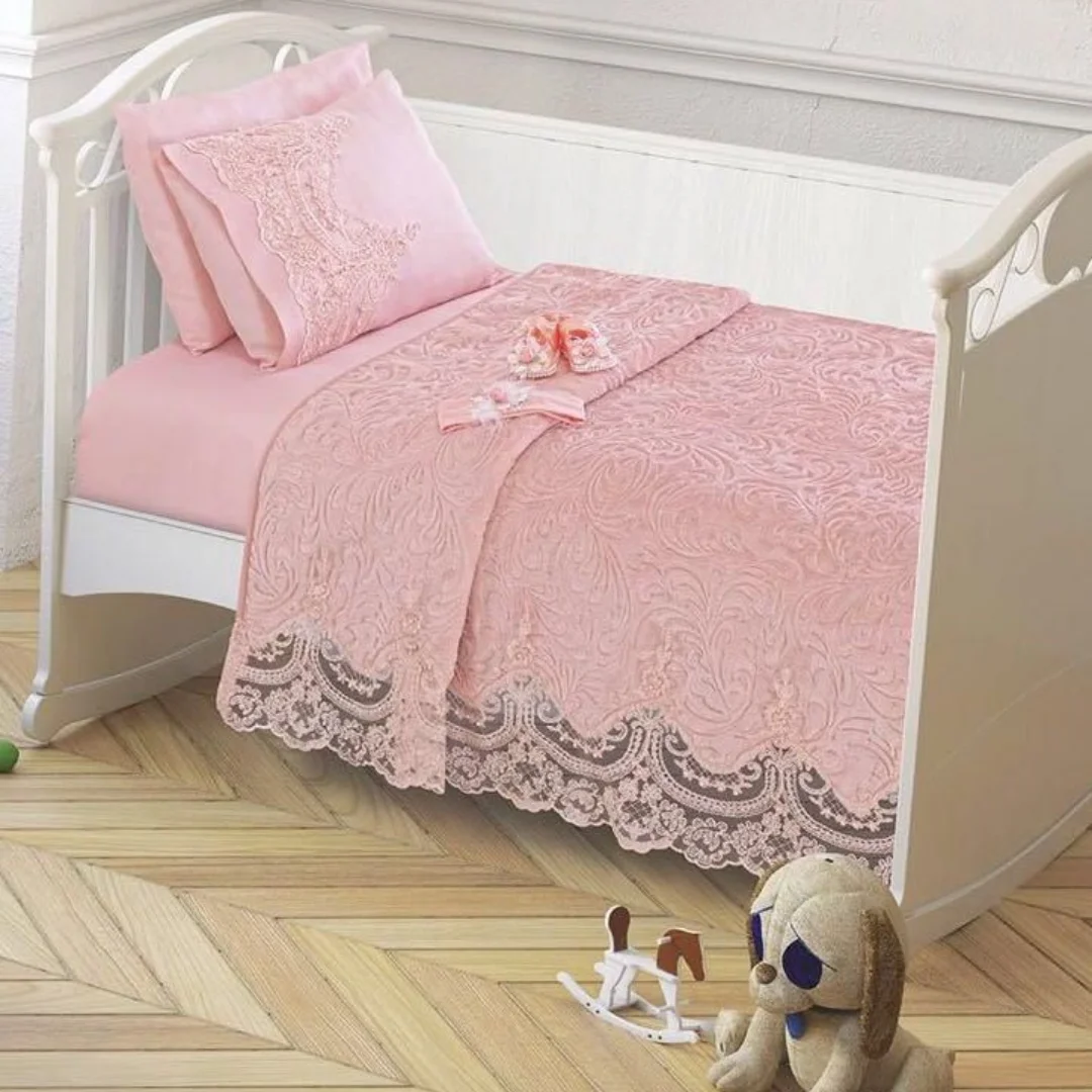 Elegant French Laced Guipure Girl Boy Baby Blanket Kit  7PCS Set Bedspread Bedsheet Pillowcase Babby Bootie Bedding Baby Swaddle