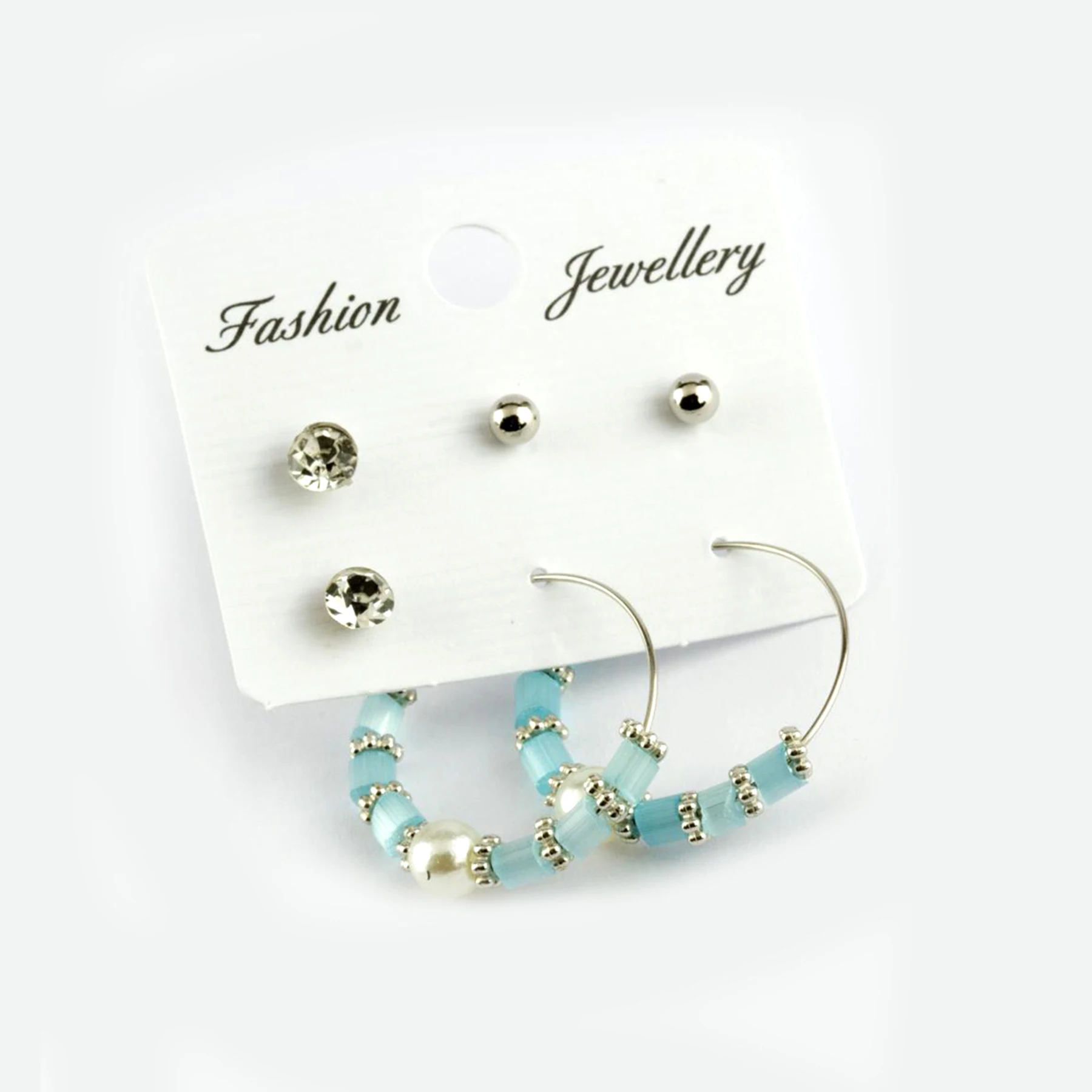 

Easy to Wear 6-Piece Women's Hoop Earrings with Blue Beads - Ladies Jewelry Set