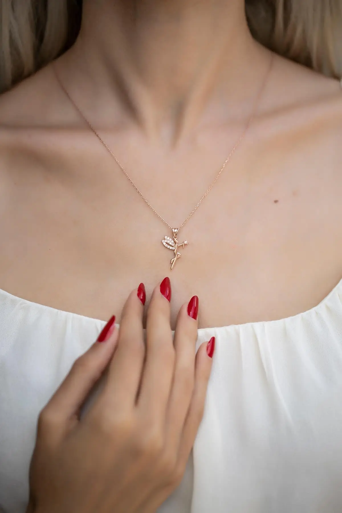 

Women's Charm Angel Model Zircon Stone Rose Plated Silver Necklace Great for Gift Chain Length: 45 Cm