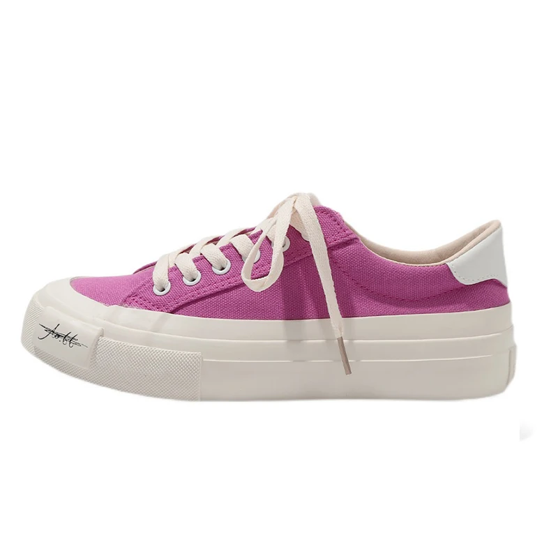 

Women Shoes 2021 Spring Summer Canvas Shoes Candy Color Platform Flat Lace up Casual Shoes Breathble Student Shoes White