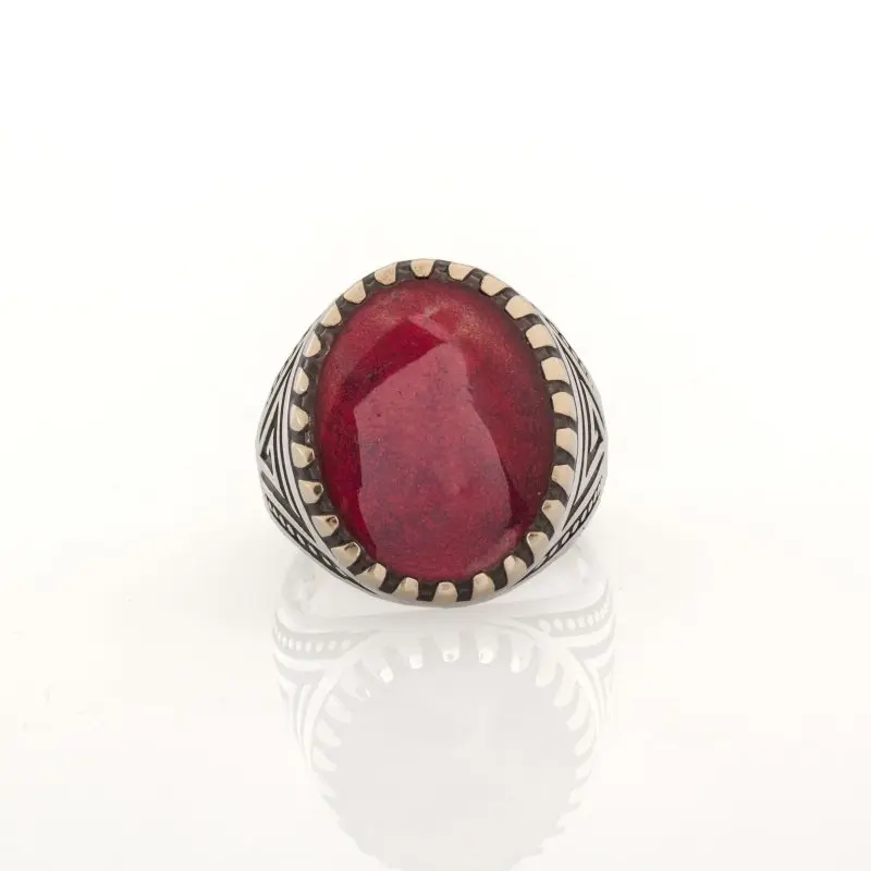 

925 Sterling Red Enameled Silver Ring Fashion Turkish Premium Quality Handmade Jawelery