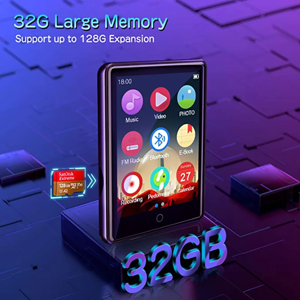 MP3 плеер 2 4 ''полный сенсорный Экран HiFi без потерь Bluetooth 5 0 Mp3 музыкальный 32 Гб