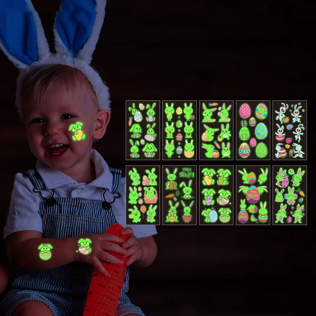 

Luminous Tattoo Stickers Waterproof Tattoos For Kids Body Arm Luminous Rabbit Stickers For Children Glow Color Random