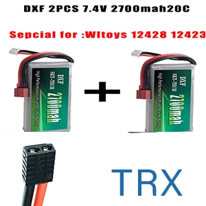 2PCS 2700mah TRX 2 шт. DXF RC Lipo батарея 2s 7,4 V 2700mAh 4200mah 20C Max 40C для Wltoys 12428 feiyue 03 JJRC Q39 Запчасти для обновления - Цвет: 2PCS 2700mah TRX