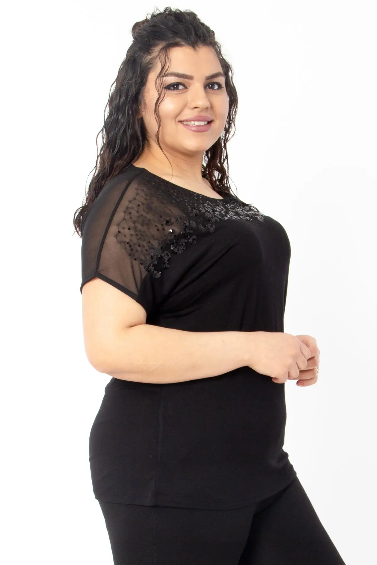 Блузка большого размера Hanezza из тюля с блестками спереди