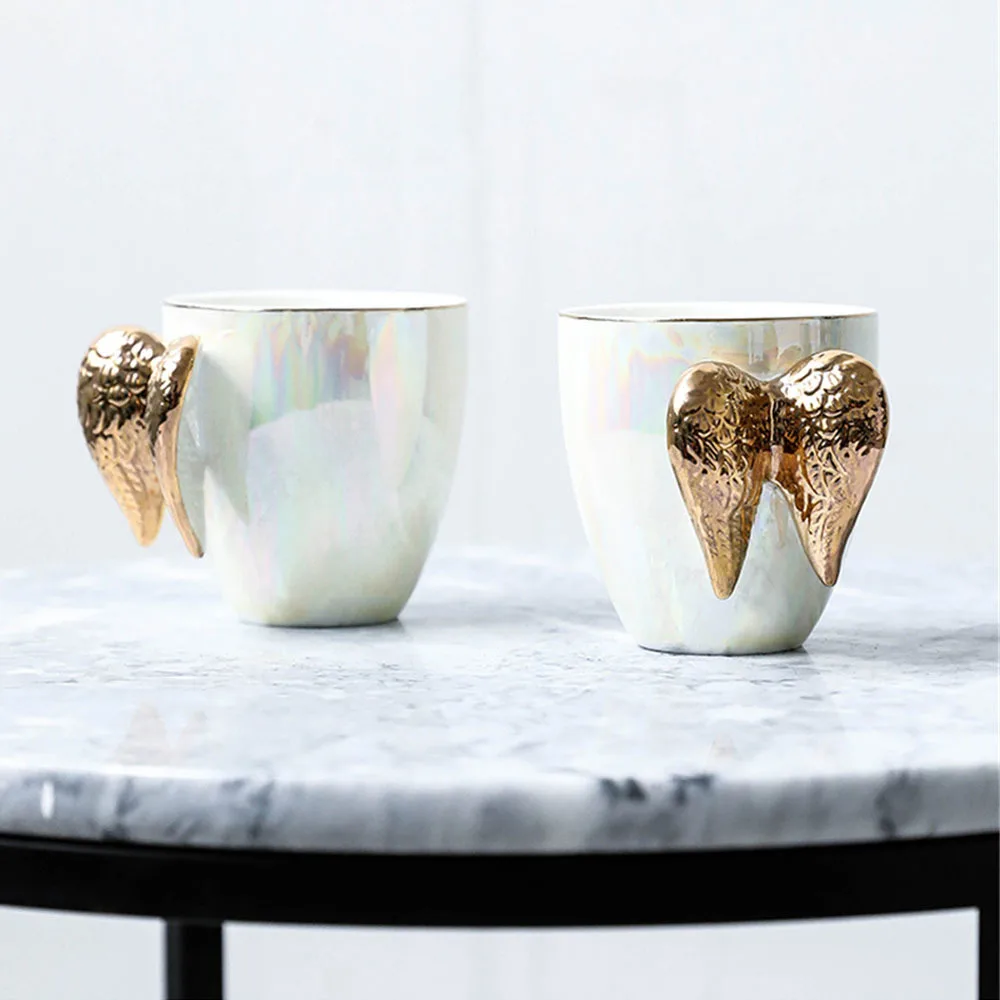 Роскошная керамическая чашка с ручками крыльев Ангела позолоченная креативная