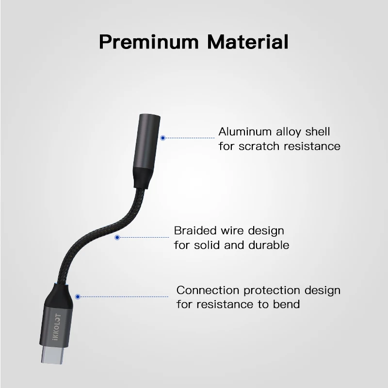 IKKO HIFI DAC Earphone Amplifier USB Type C to 3.5mm AUX Headphone Jack Audio Adapter USB Phone Adapter Converter For Huawei Mi