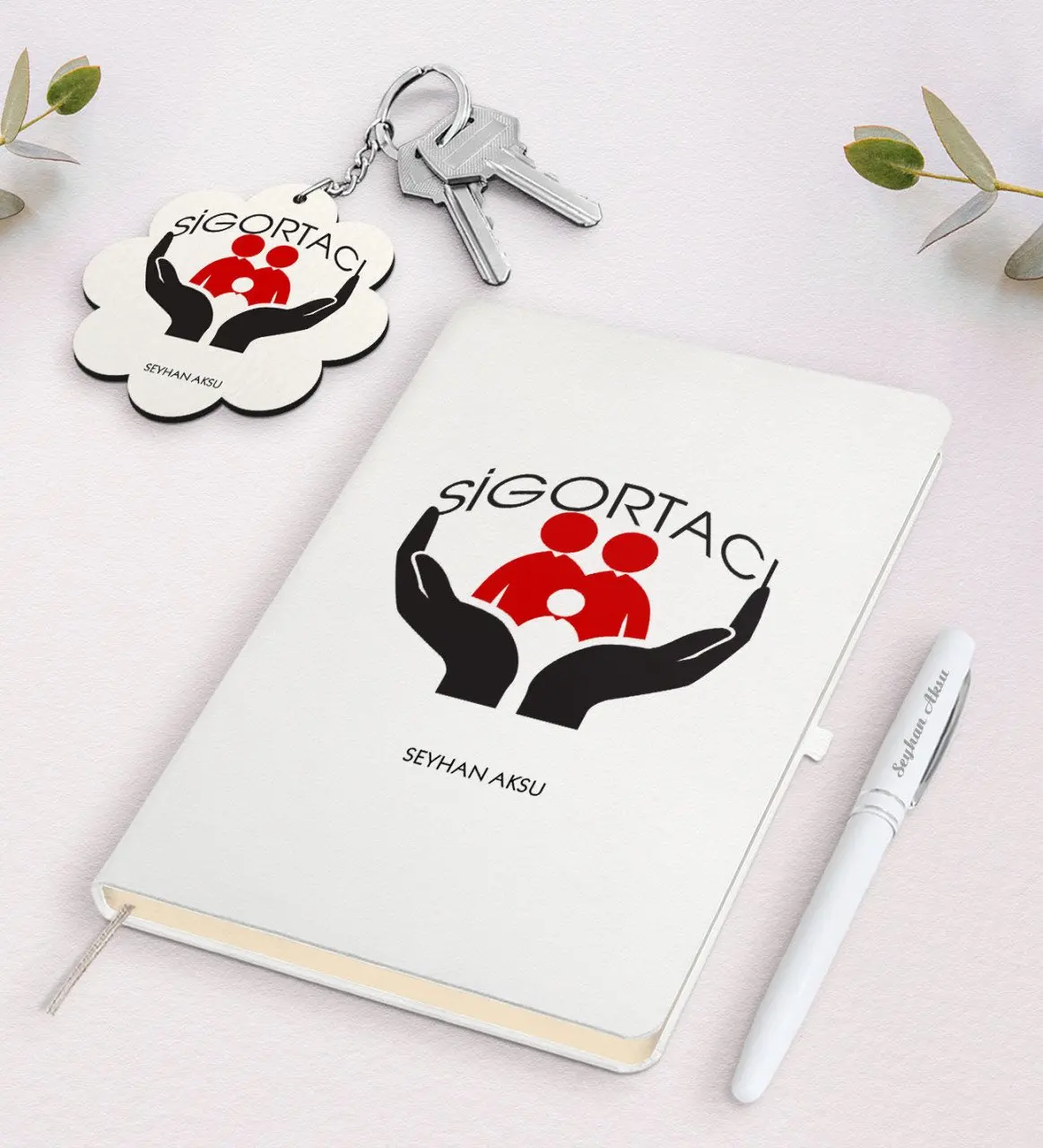 

Personalized The Insurer White Notebook Pen and Keychain Gift Set Reliable Quality Gift Casual Design Moment Custom Design