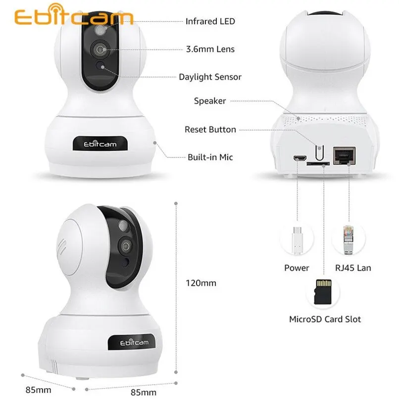 IP камера видеонаблюдения поворотная видеоняня Wi-Fi Ebitcam E3 PTZ 350 градусов 4MP