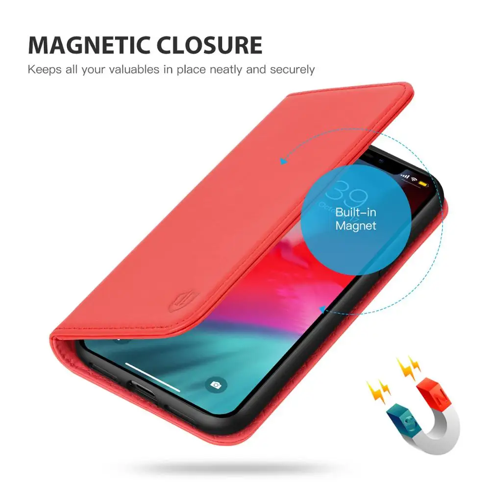 SHIELDON Чехол-бумажник для iPhone 11 Pro 5," Натуральная кожаные с отделениями для карт с подставкой и магнитной застежкой с функцией блокировки Rfid чехол