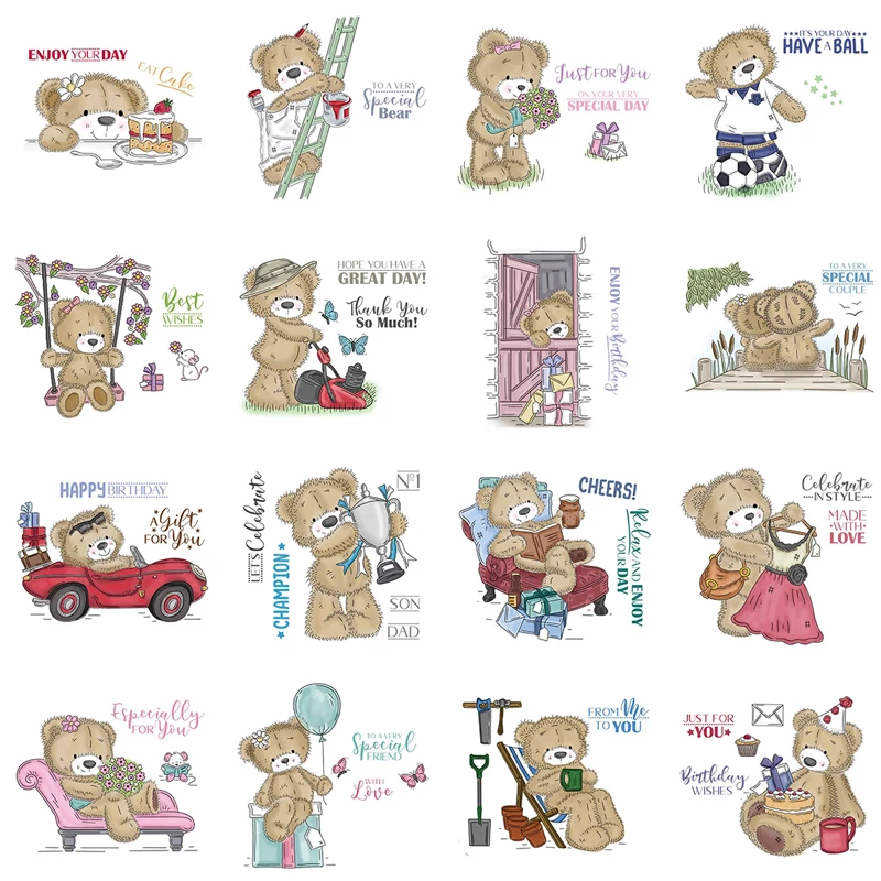 

3*4 inch Clear Silicone Stamps Happy Teddy Bear Recreation Series Doing Chores Talking With Friends DIY Scrapbooking 2020 #14