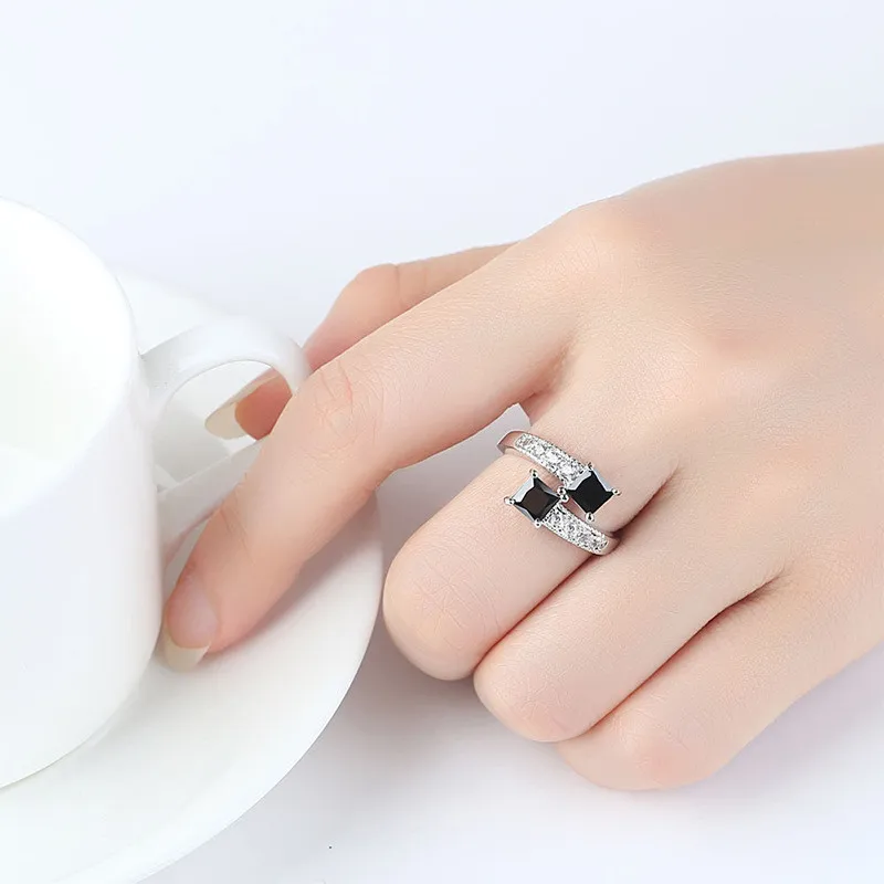 

Exquisite Simple Square Zircon Finger Ring For Women Trendy Black Crystal Wedding Bride Party Ring Statement Jewelry Gifts