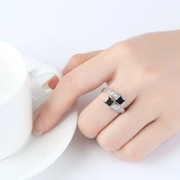 exquisite simple square zircon finger ring for women trendy black crystal wedding bride party ring statement jewelry gifts