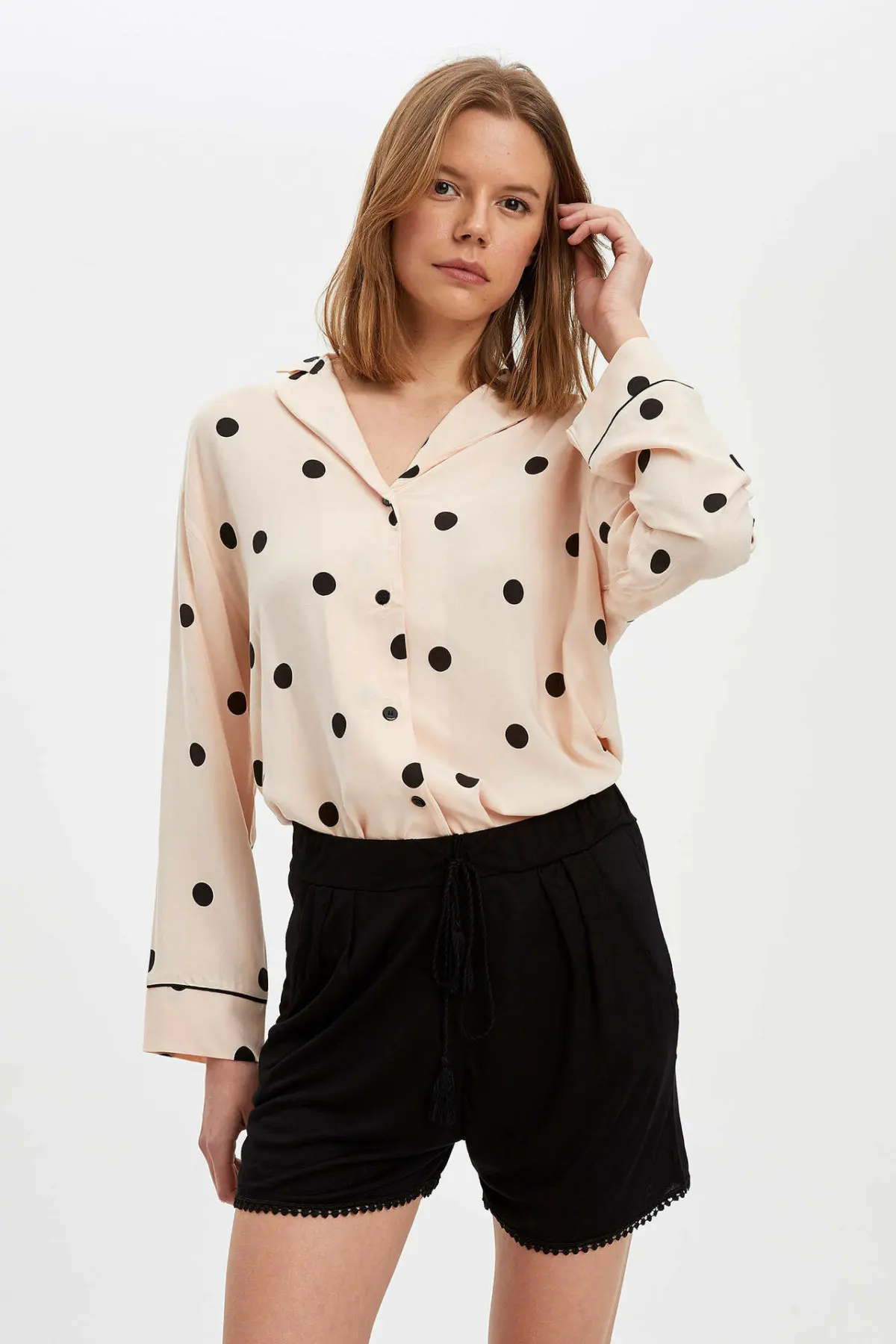 DeFacto Woman Woven Tops Women Polka Dot Pajamas Sets Cozy Homewear Female Tops-N4717AZ20SP | Женская одежда