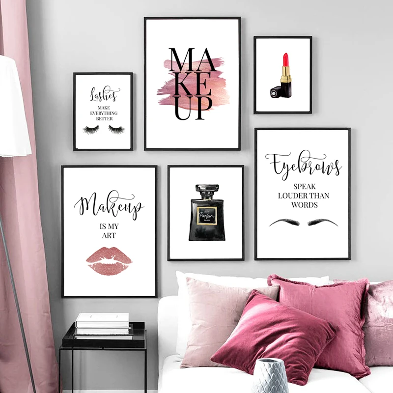 Модный плакат с ресницами и помадой для макияжа, настенная Картина на холсте, картина, подарок для девушки, Настенная картина для салона красоты, декор для стен комнаты для девушек Модный плакат с ресницами и помадой для макияжа, настенная Картина на холсте, картина, подарок для девушки, Настенная картина для салона красоты, декор для стен комнаты для девушек