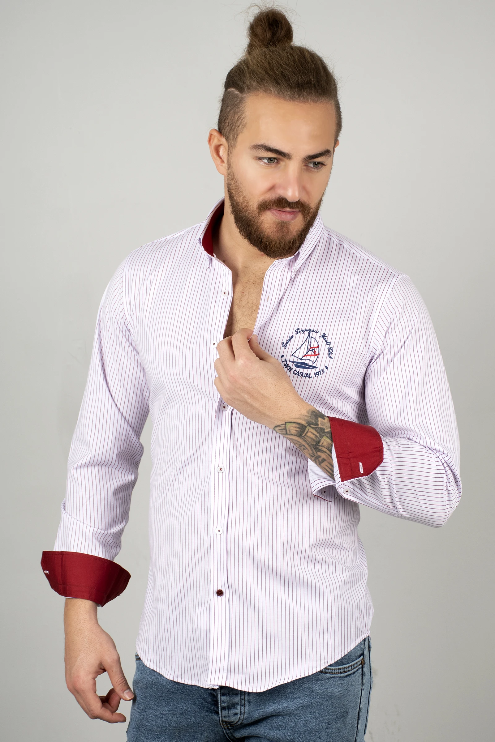 

DeepSEA Red Male Shirt 100 Cotton Slim Fit Crested Long Sleeve Spring Summer Autumn Winter Casual Business Casual 2005158