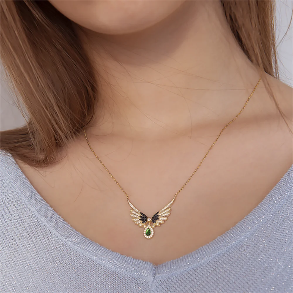 Collier en argent regardé 925 pour femme, vert émeraude, goutte, aile d'ange, Zcomprend sur pierre, cadeau d'anniversaire, pendentif de fierté, saison d'été 2