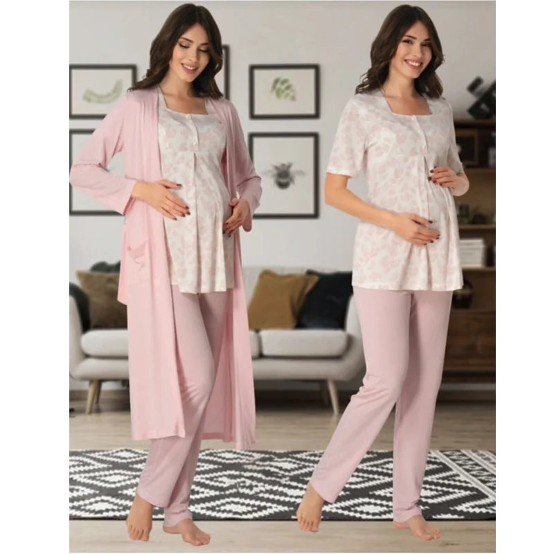 Enlarge Women's Pajamas Set and Dressing Gown Turkish Cotton Production Pregnant Hospital Comfortable Clothing Soft Fabric