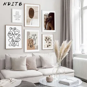 Рисунок линий, Абстрактная Картина на холсте, винтажный постер в скандинавском стиле, Современная Скандинавская Настенная картина, украшение для гостиной