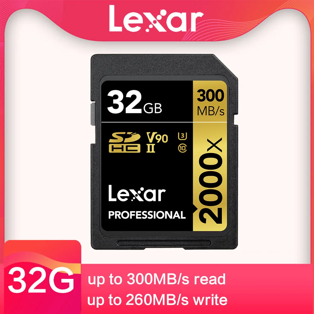Lexar 2000X SD карты 128G UHS-II 300 МБ/с. высокое Скорость слот для карт памяти с кард-ридер, объемом памяти 32 Гб или 64 ГБ SLR камера с возможностью съемки видео 4 к, слот для карт памяти