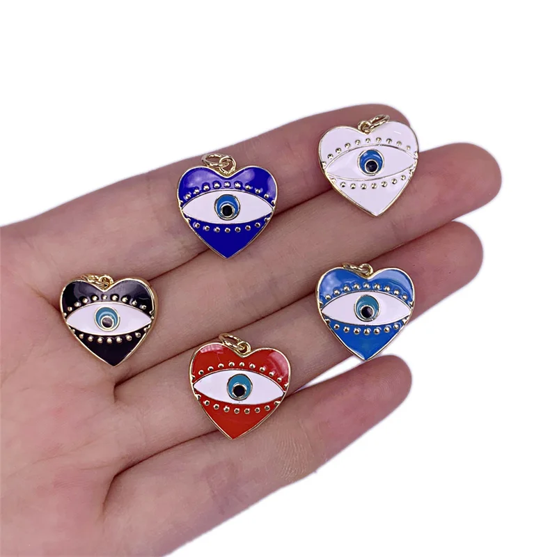 

5pcs Enamel Brass Gold Plated Heart Eye Pendant Charms 18x18mm Accessories For Making Necklace Bracelet Decorations