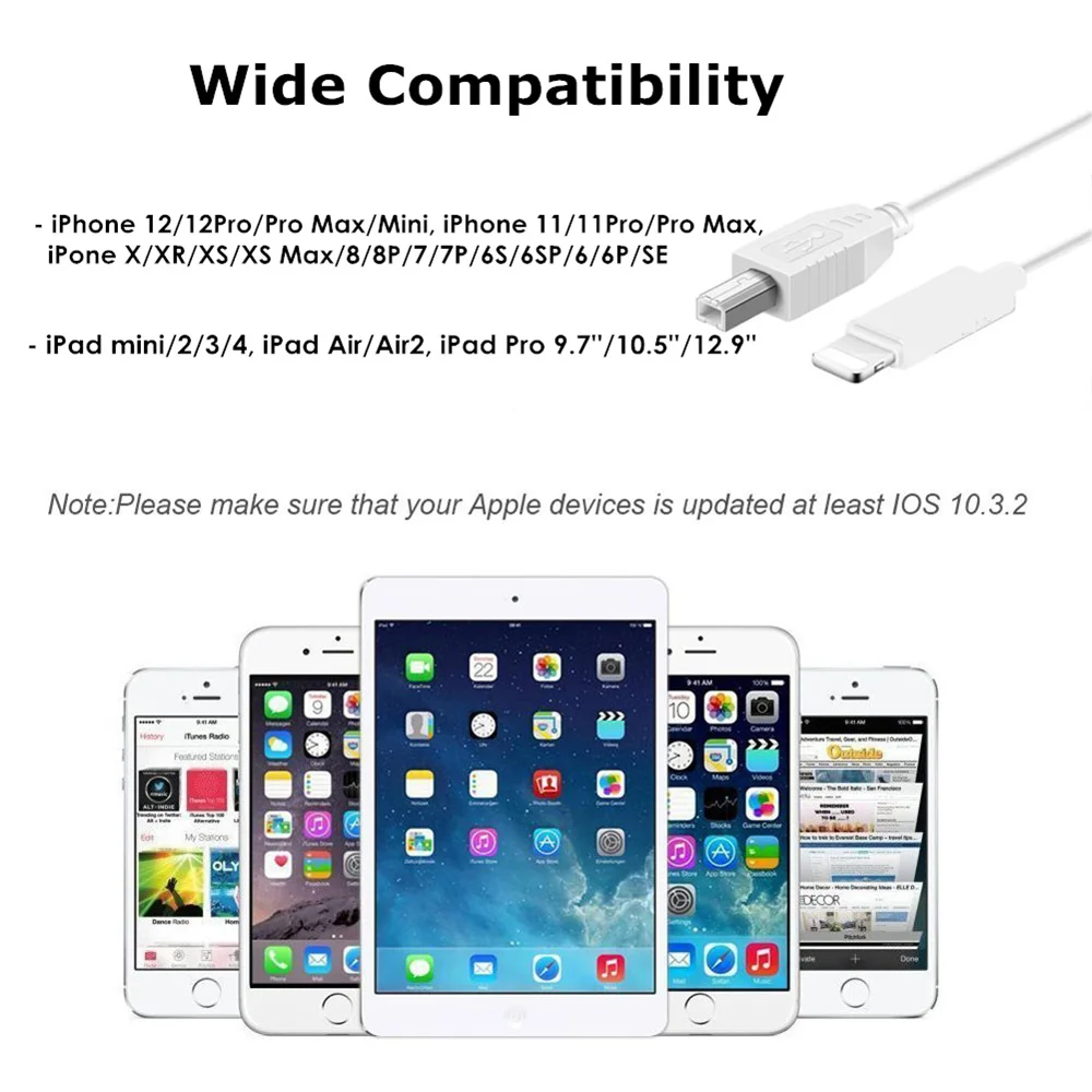 Type B MIDI Cable USB Converter For iPhone iPad Piano Keyboard Audio Interface Casio Yamaha Compatible With iOS 10.3.2 |