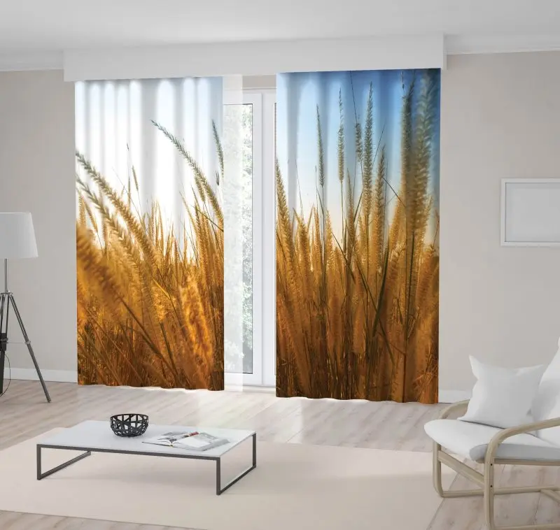 

Curtain Blurred Gold Meadow and Sunlight Autumn Nature Blue Sky Countryside View Printed