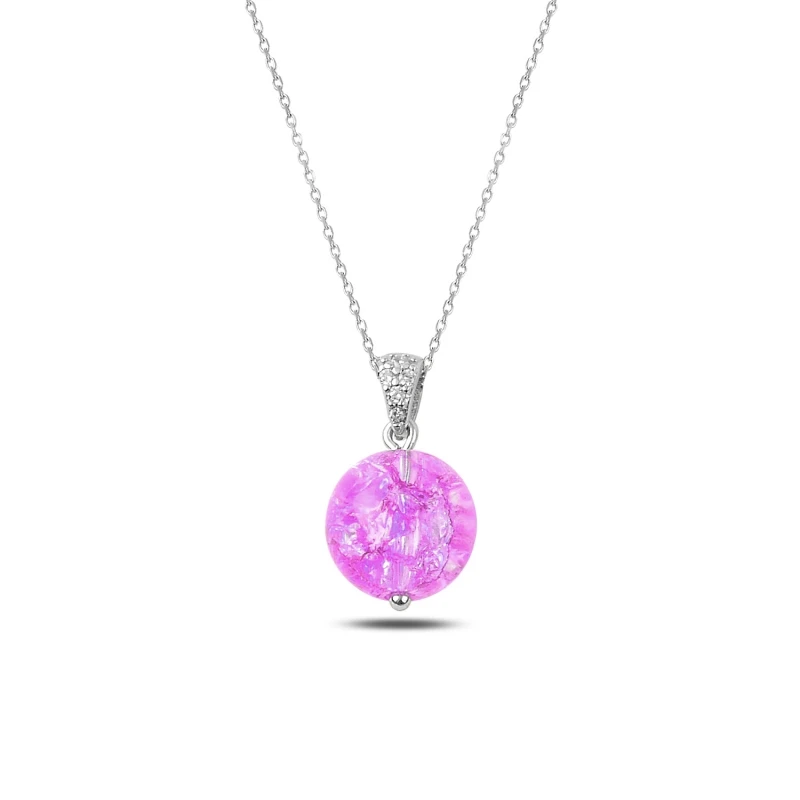 

Silver 925 Sterling Pink Sphere Necklace