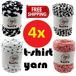 Knity T-Shirt Yarn 4 Skeins Combed Cloth Fabric Thread Strip for Knitting Blanket Carpet Bag Basket 