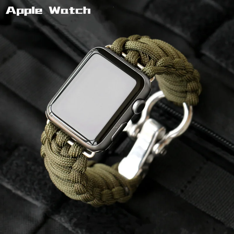 Ремешок нейлоновый для Apple watch band 44 мм 40 42 38 спортивный уличный браслет выживания