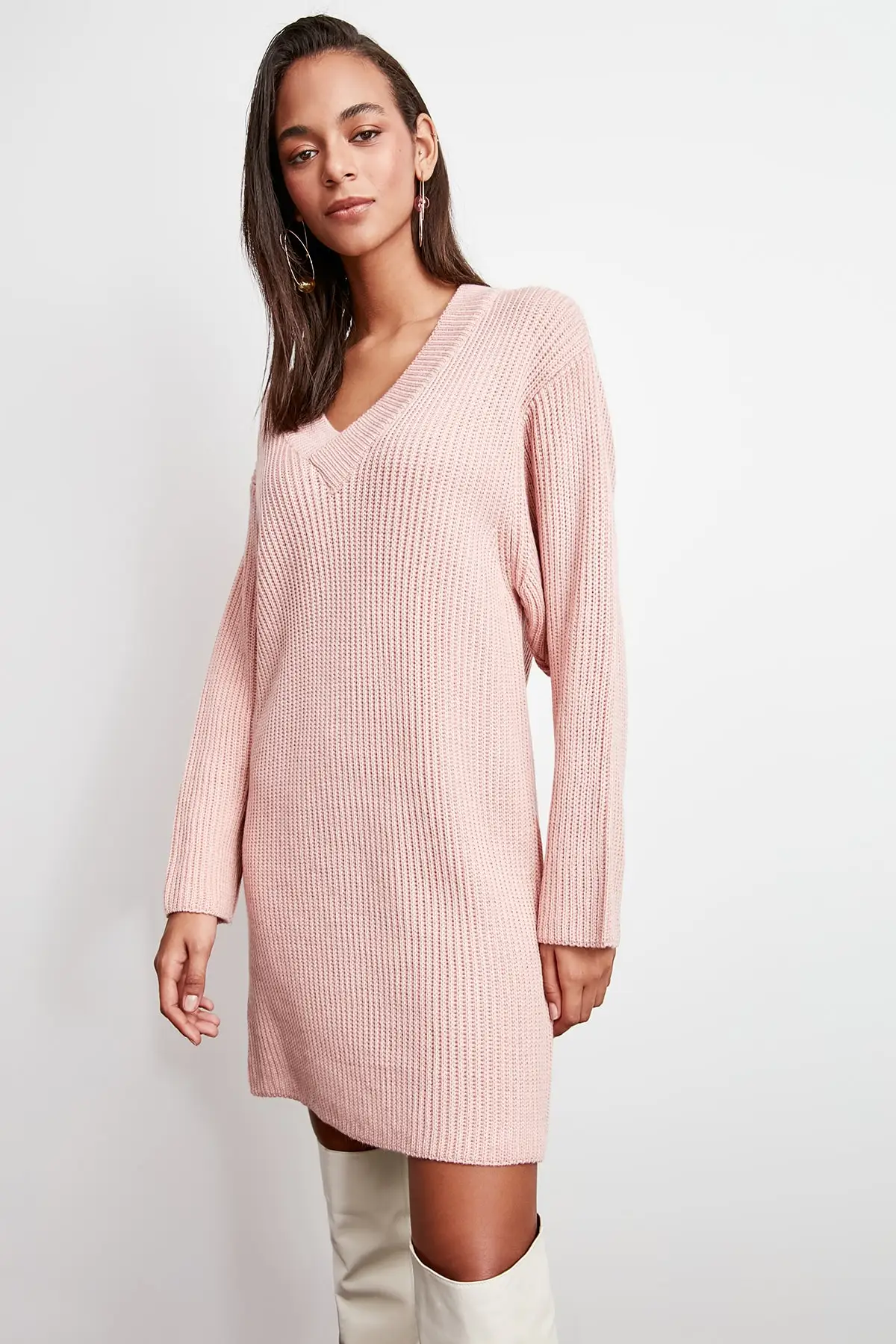 Trendyol свитер с v-образным вырезом платье-свитер TWOAW20KZ1058 |