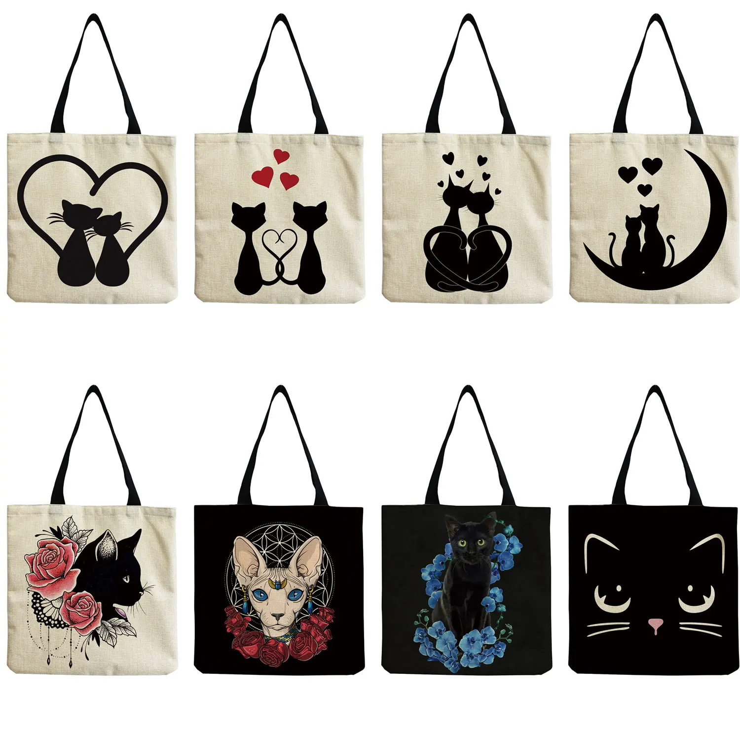 Customized Cartoon Pet Handbags Cute Love Cat Printed Tote Casual Creativity Shoulder Bag High Capacity Reusable Shopping Bag